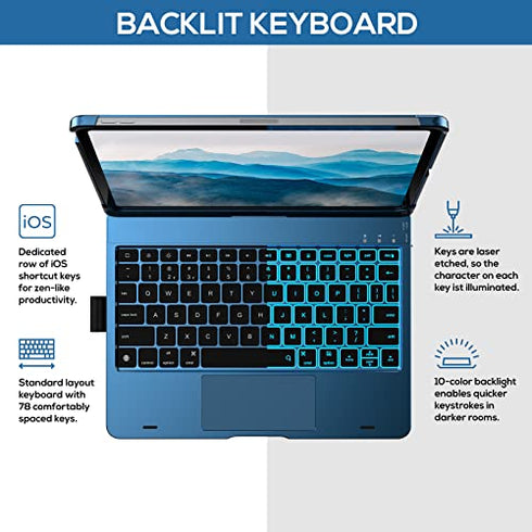 Typecase Touch Keyboard Case with Trackpad for iPad Air 5th Gen (10.9-inch, 2022): 360° Rotatable - 11 Colors Backlight - Wireless Keyboard with Pencil Holder for iPad Air 5th & 4th Gen